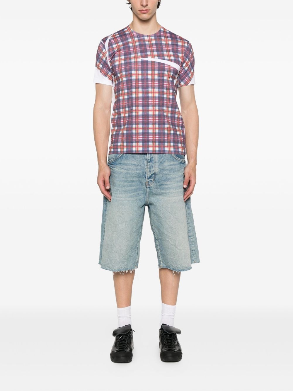 checked panelled T-shirt - 2