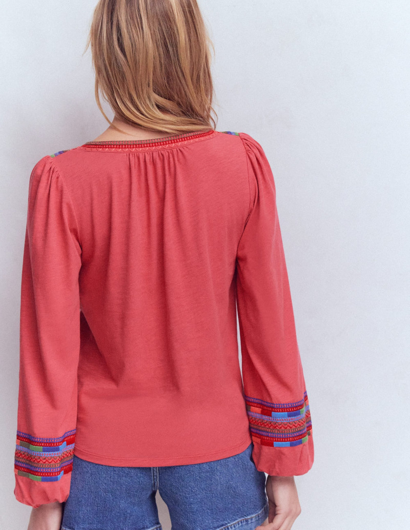 Notch Neck Embroidered Top-Holly Berry 4