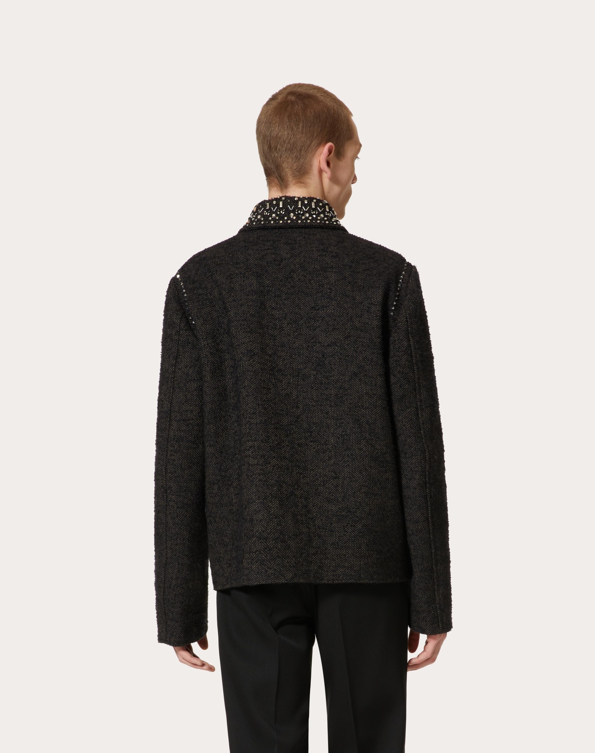 WOOL TWEED JACKET WITH ROCKSTUD SPIKE AND CRYSTAL EMBROIDERY - 4