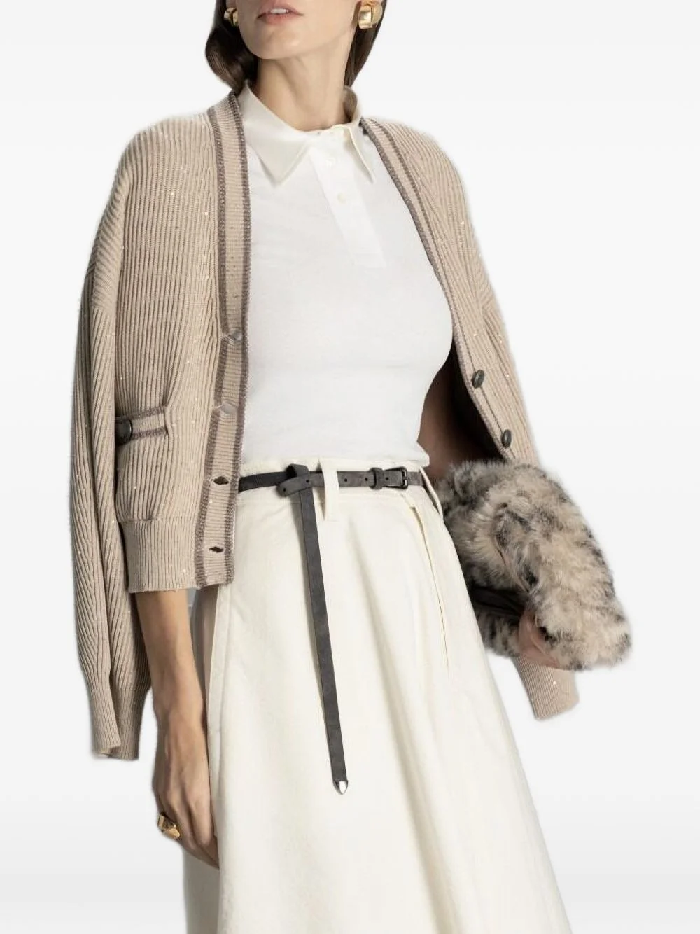 sequin-embellished ribbed cardigan - 1