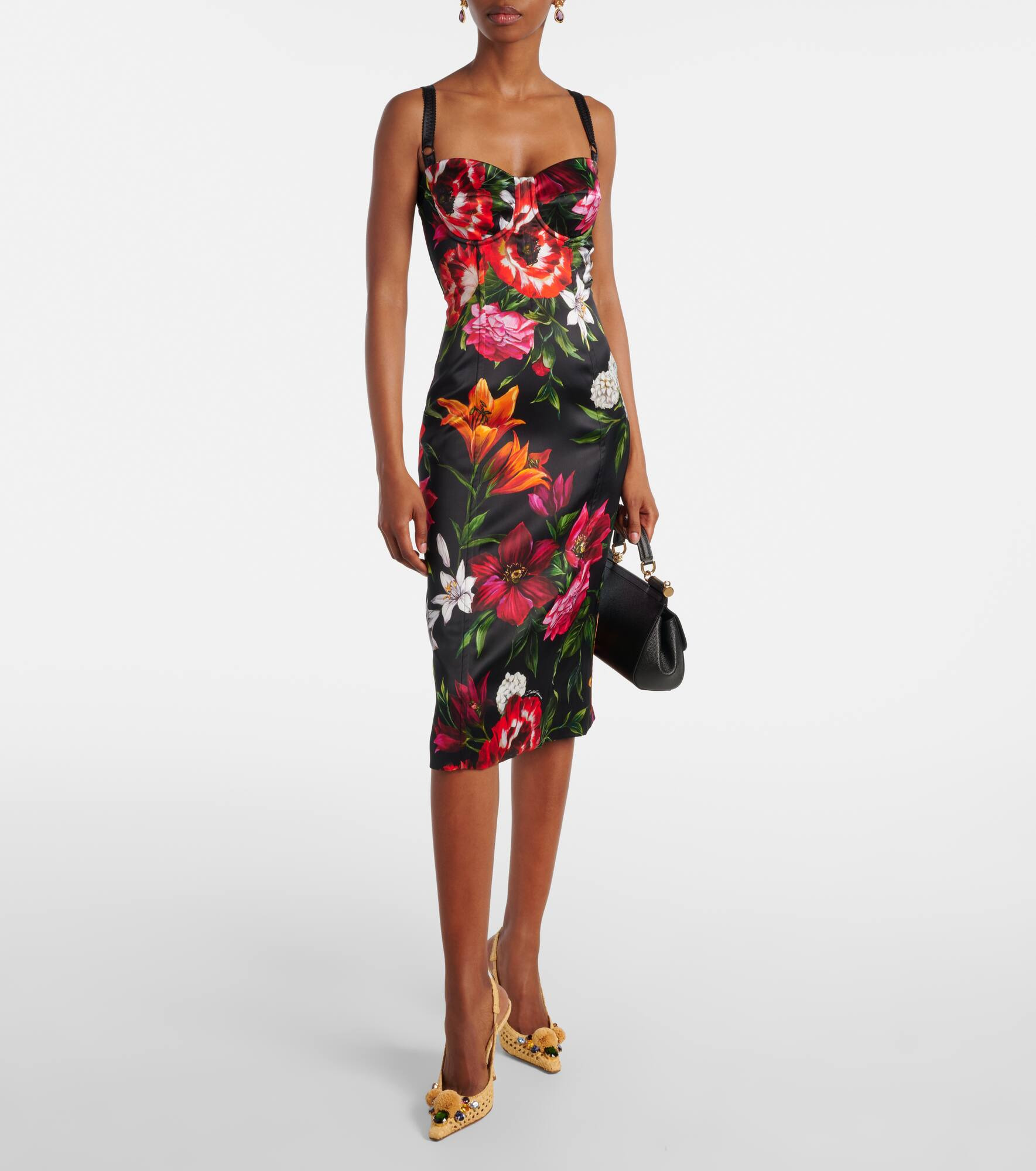 Floral satin midi dress - 2