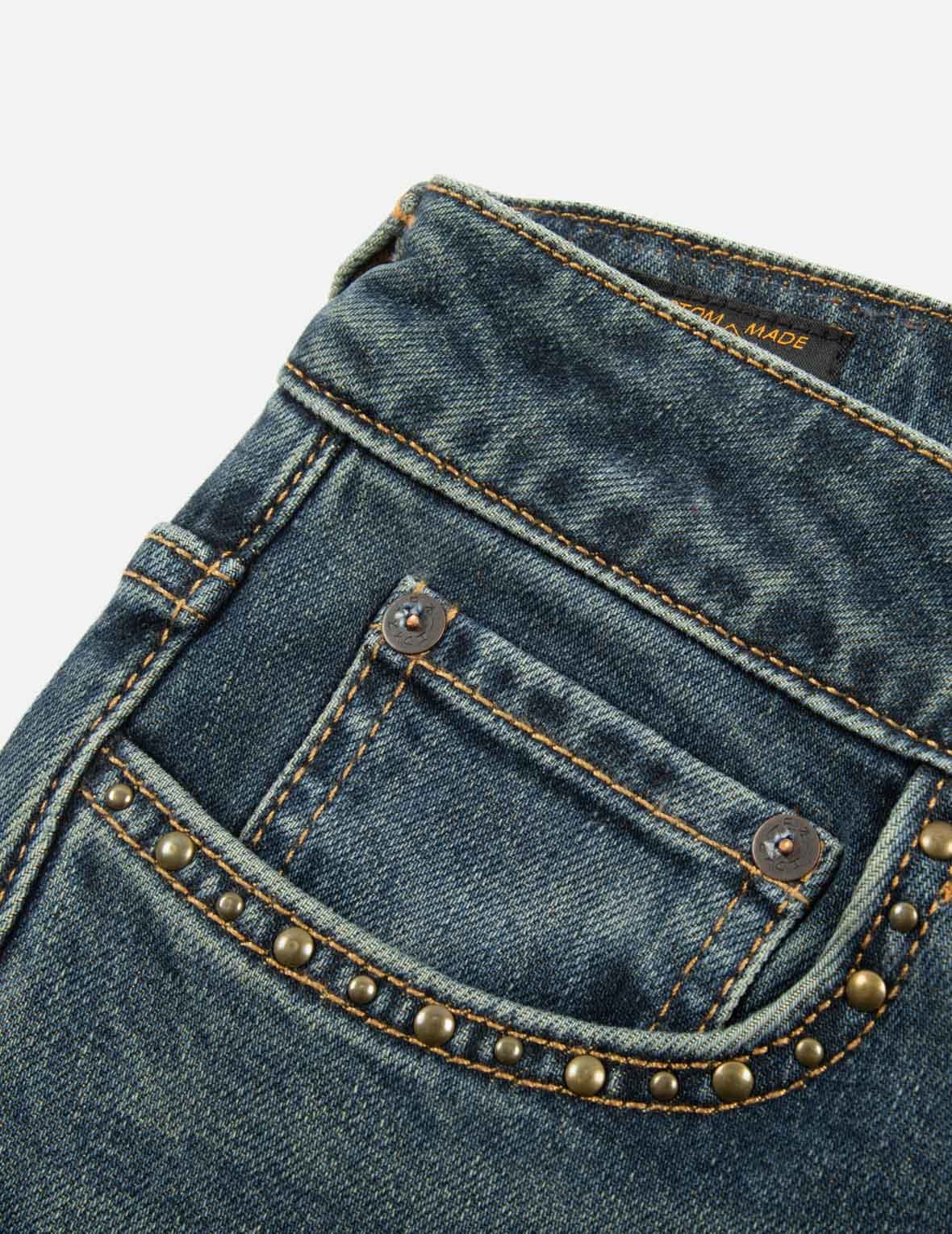 WASHED STUDS EMBELLISHED LOGO FLARE FASHION FIT JEANS - 2