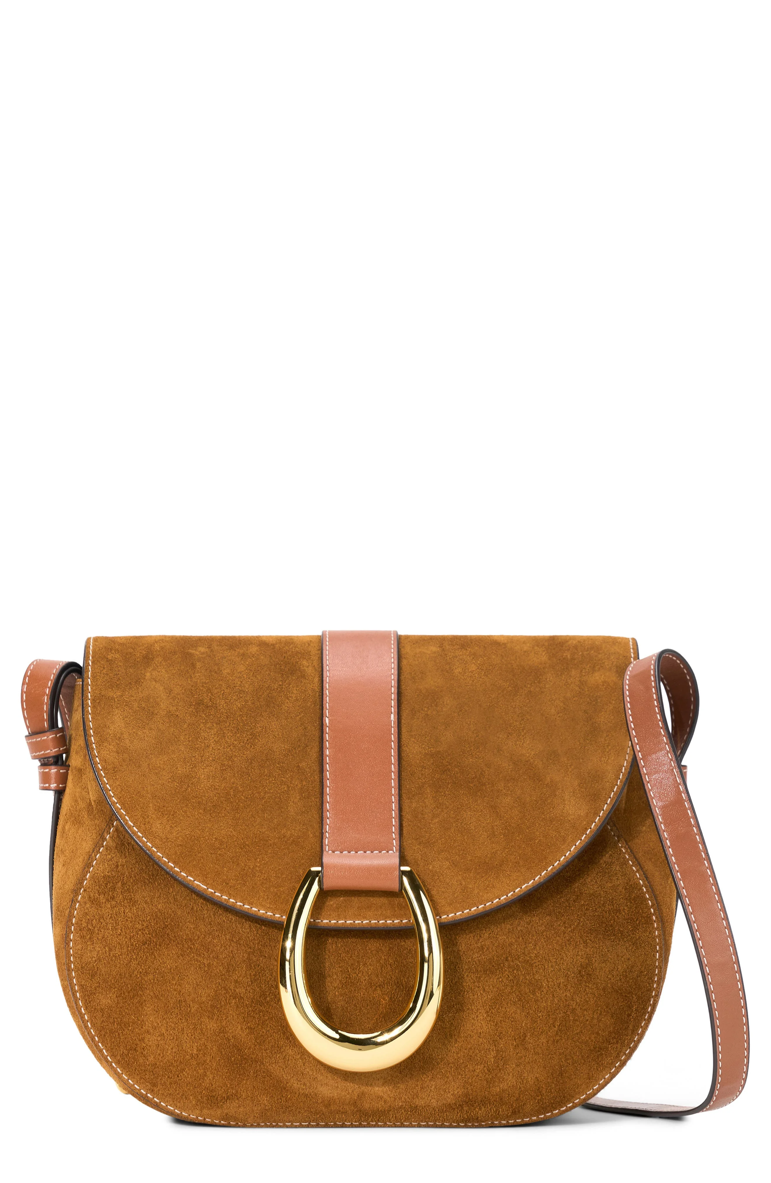 STAUD Bella Suede Saddle Crossbody Bag in Tan at Nordstrom - 1