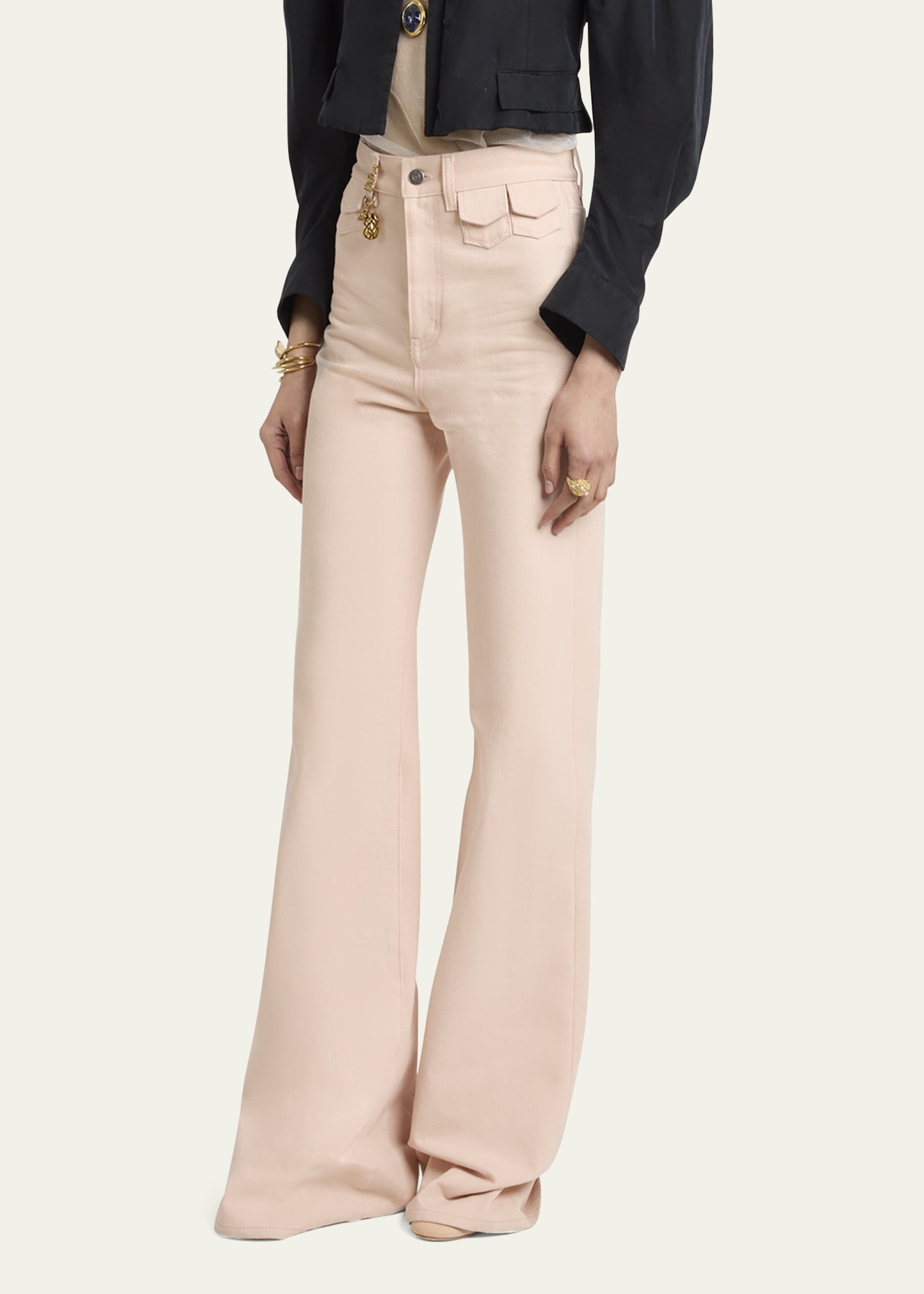 High Rise Flared Jeans, Pink - 4