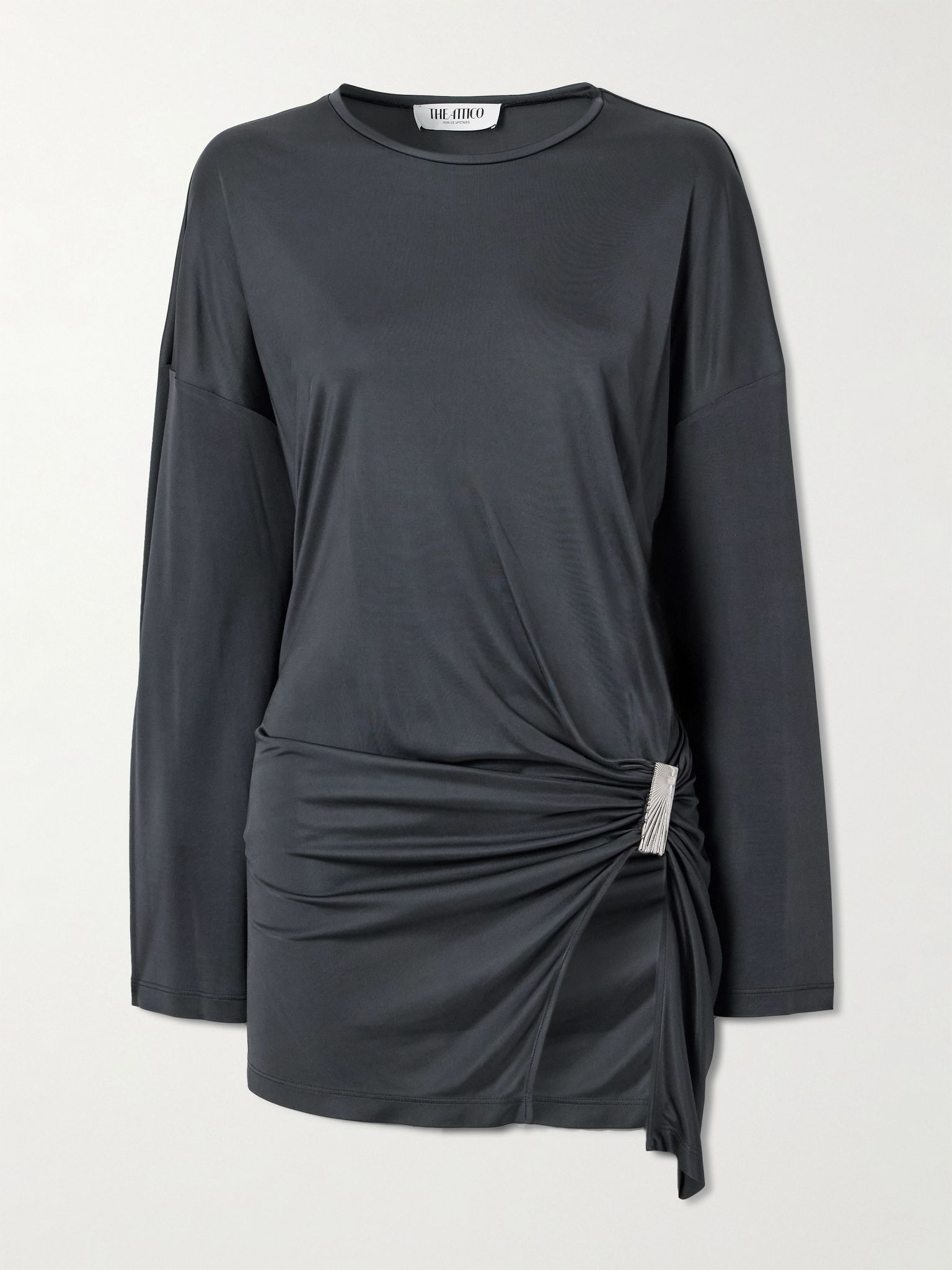 Embellished gathered jersey mini dress Gray - 1