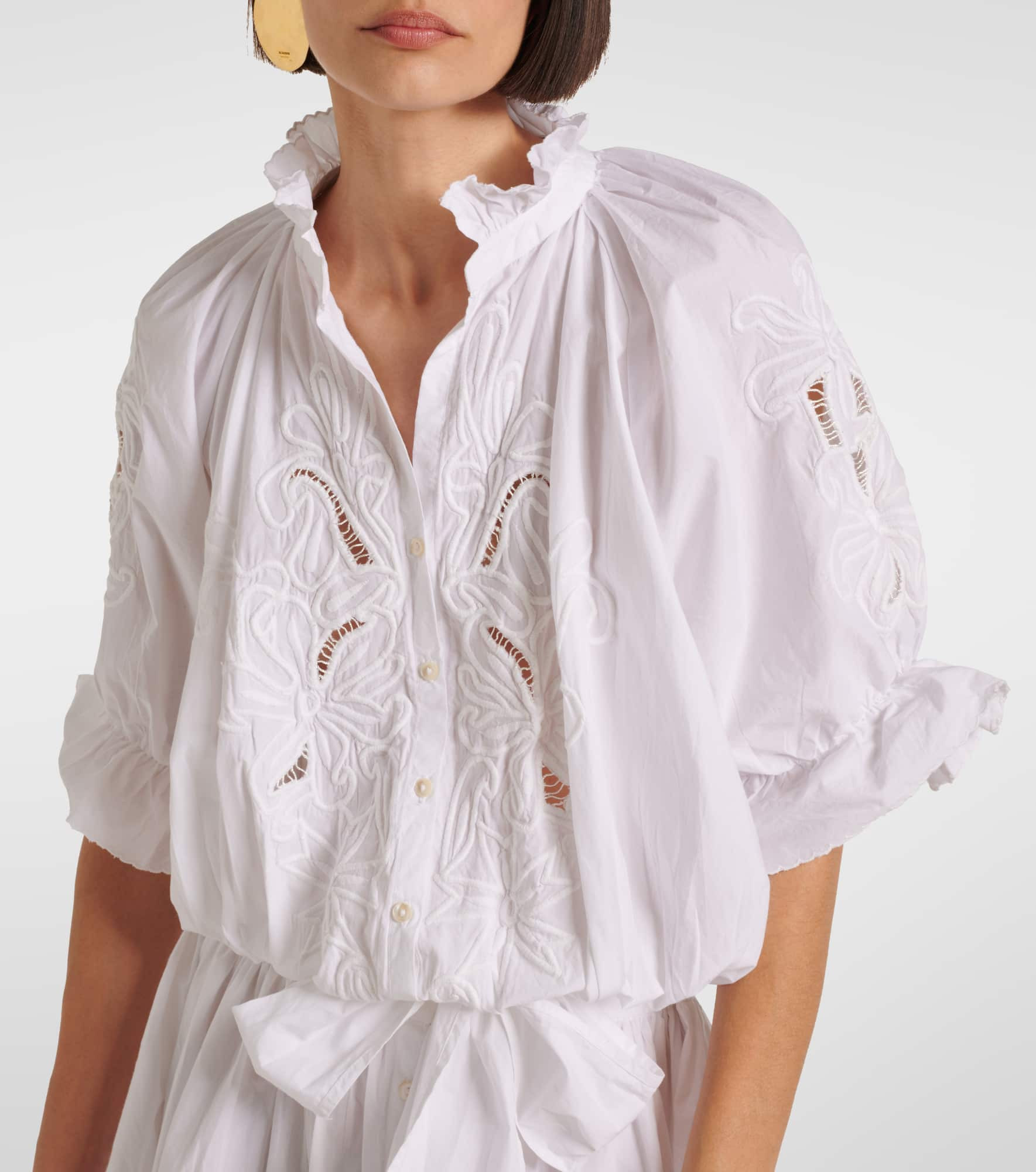Embroidered cotton poplin minidress - 4