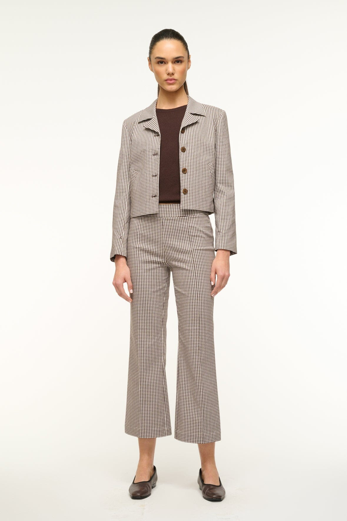 STAUD KNACK PANT DARK CHOCOLATE MICRO CHECK - 2
