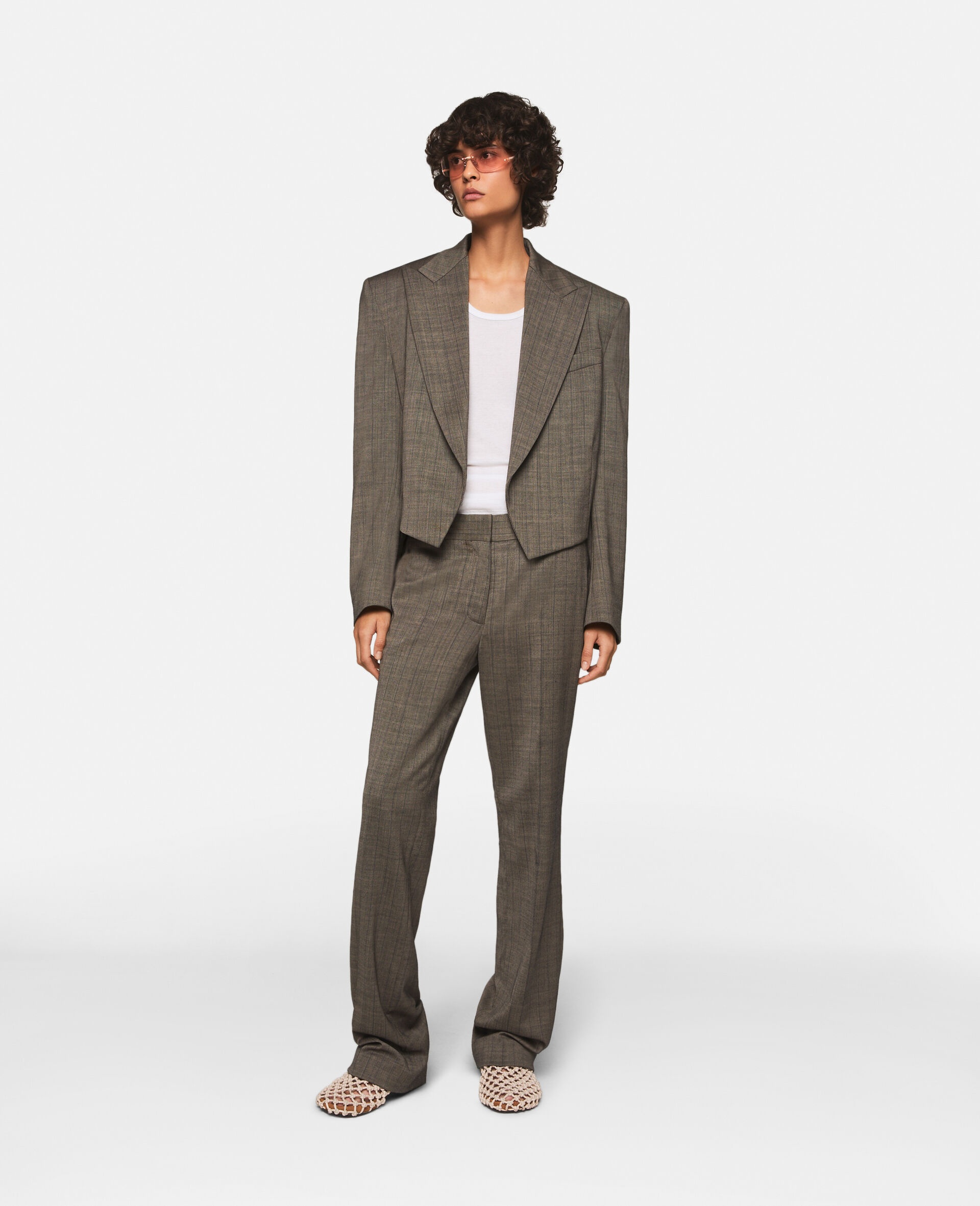 Cropped Checked Wool Blazer - 4
