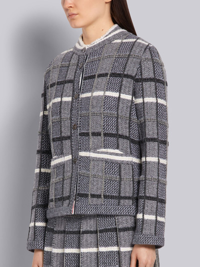 Thom Browne Tonal Grey Shetland Merino Wool Check Jacquard Inlay Crewneck Jacket outlook