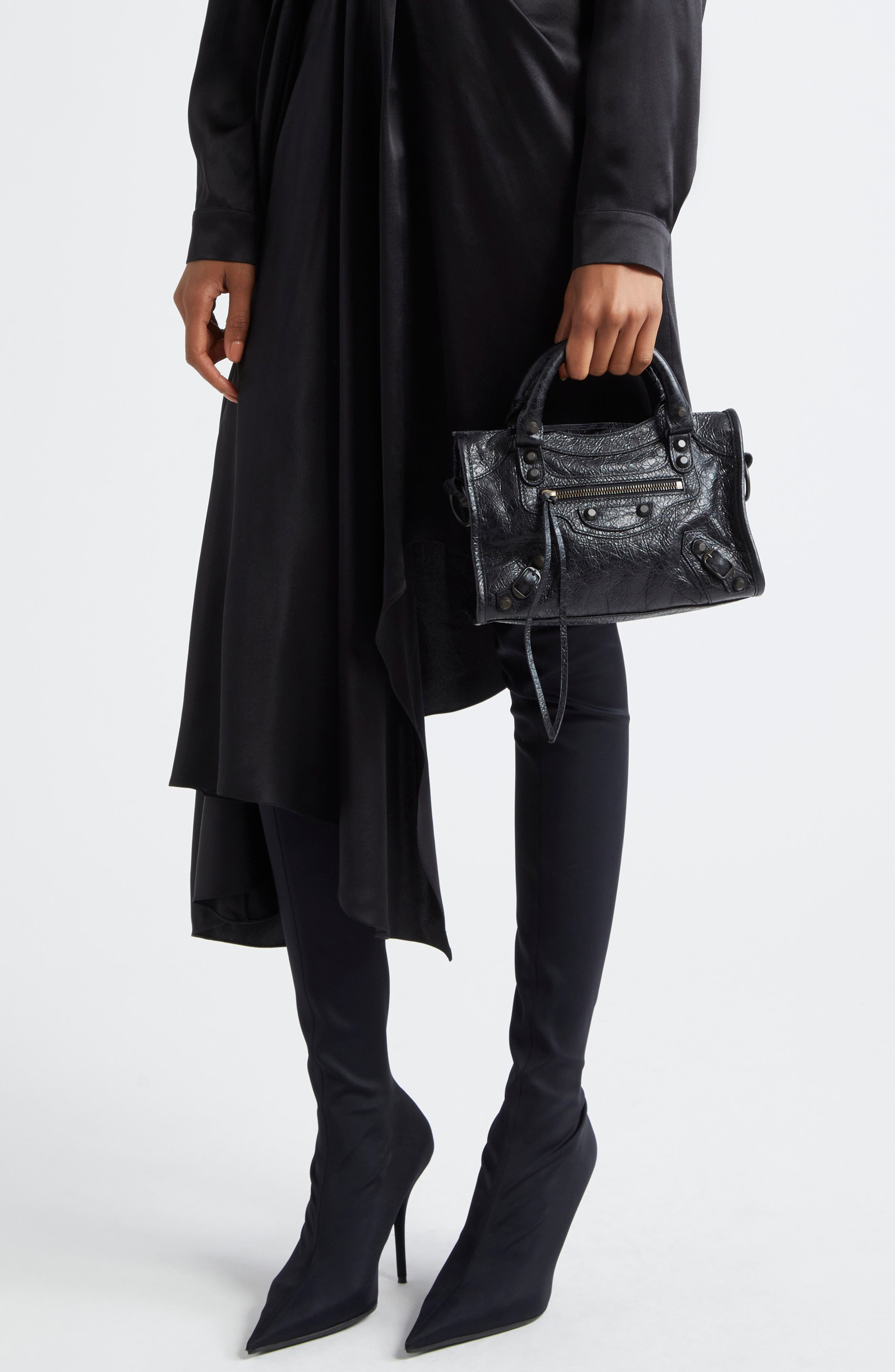 Balenciaga Mini Le City Crinkle Leather Top Handle Bag in 1000 Black at Nordstrom - 2