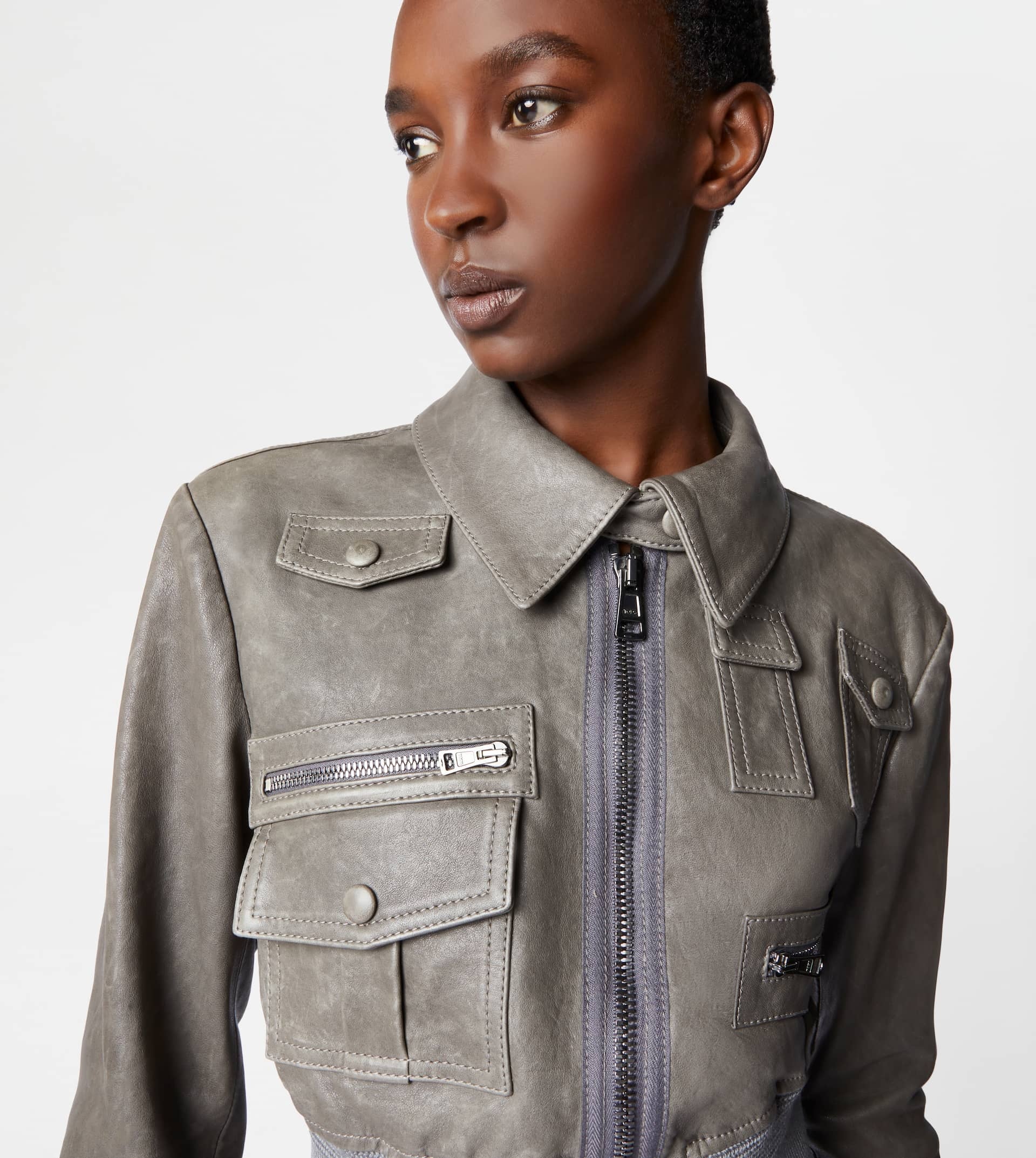 AVIATOR JACKET IN LEATHER - GREY - 4