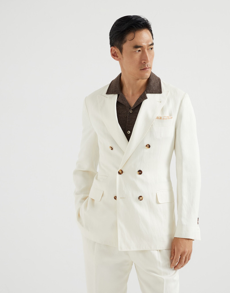 Délavé silk and linen twill one-and-a-half breasted deconstructed blazer - 1