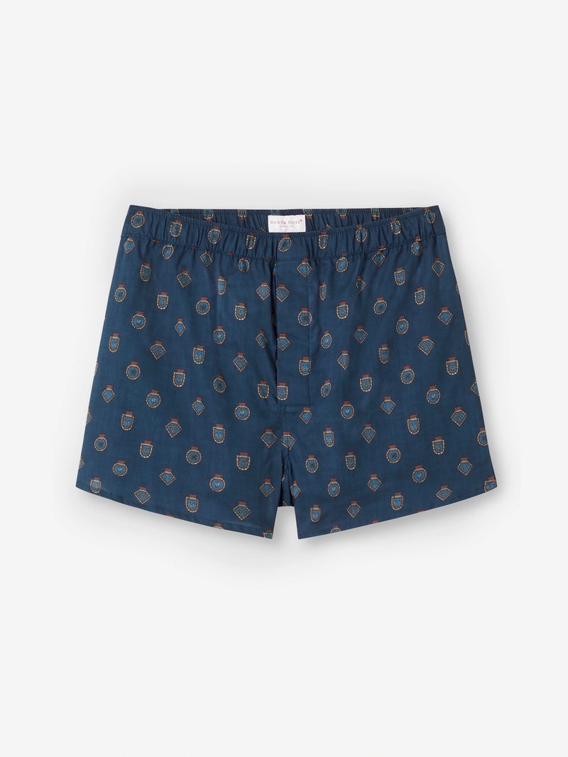 Men's Modern Fit Boxers Cotton Batiste Navy Badge Print - 2