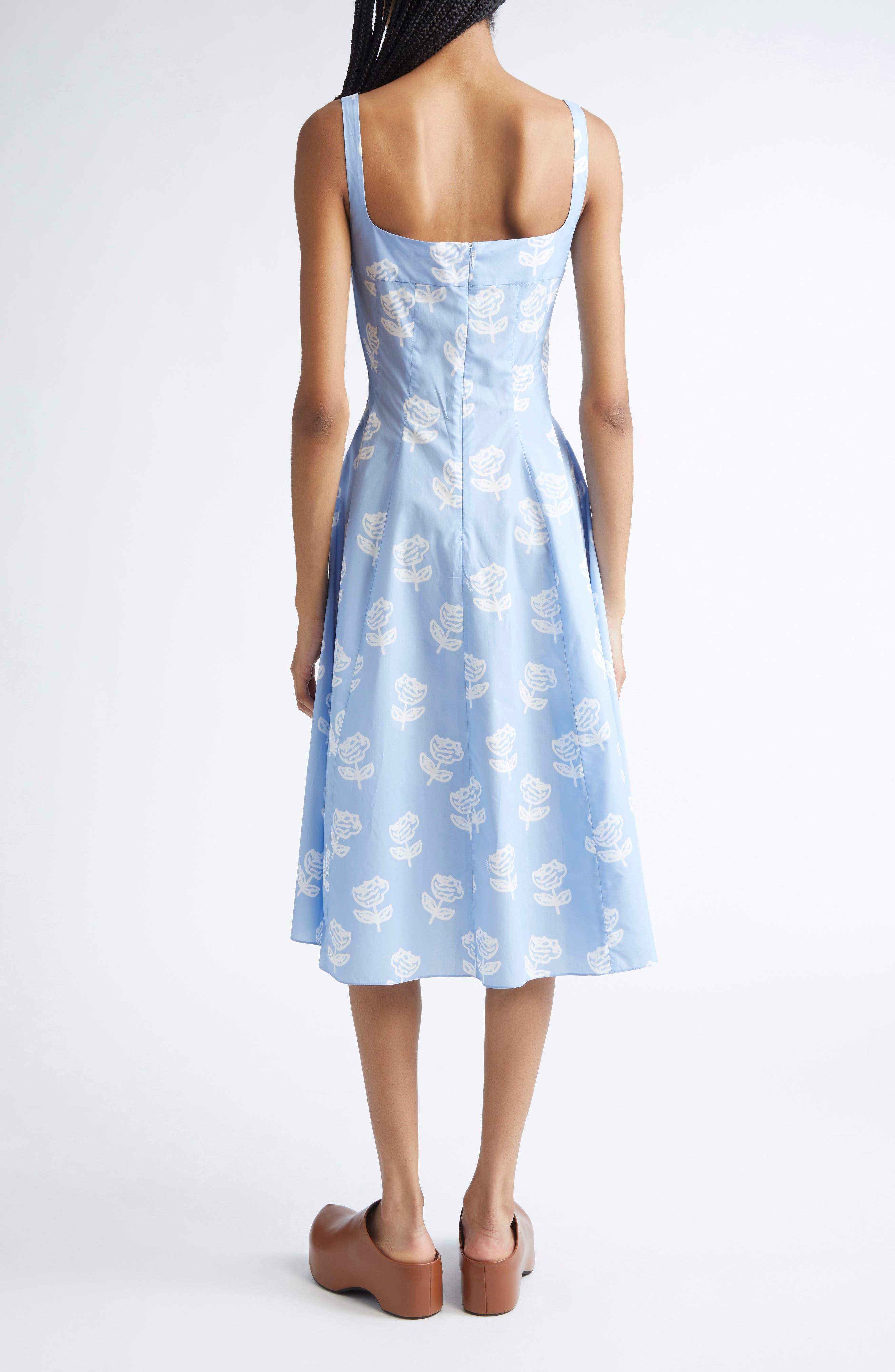 Marni Sprayed Roses Fit & Flare Cotton Poplin Midi Dress in Srb50 Iris Blue at Nordstrom - 2