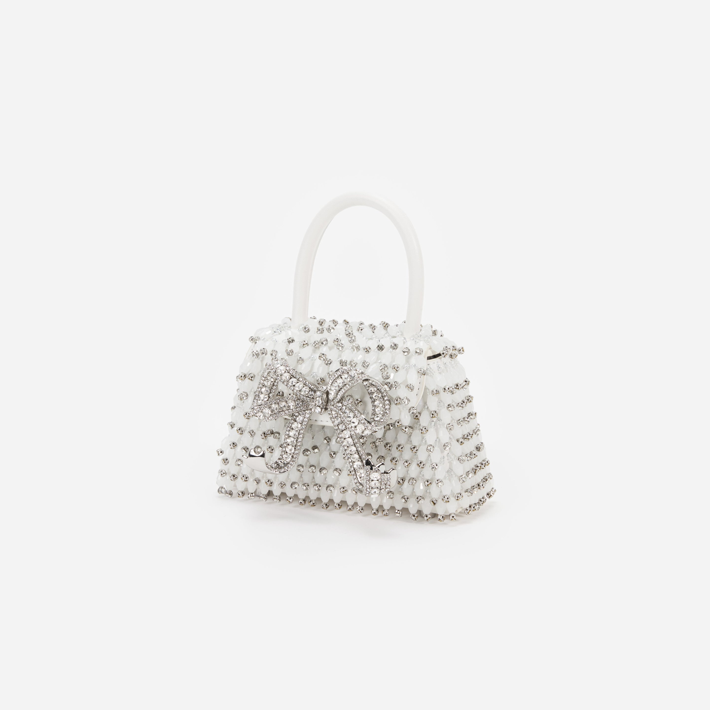 White Embellished Micro Bow Bag - 2