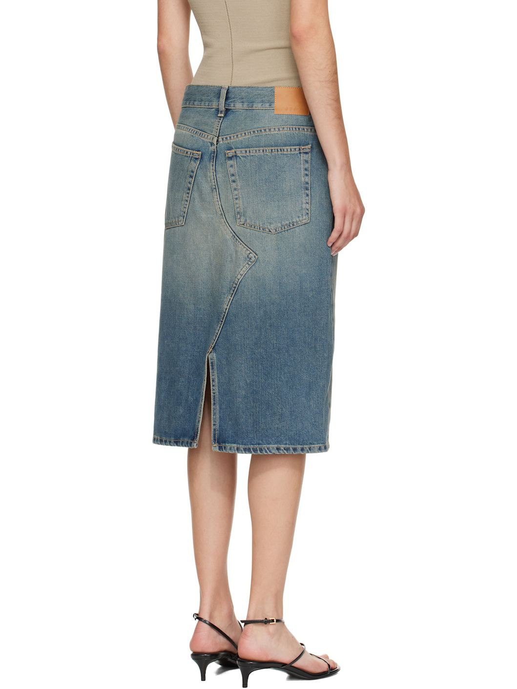 Blue Faded Denim Midi Skirt - 3
