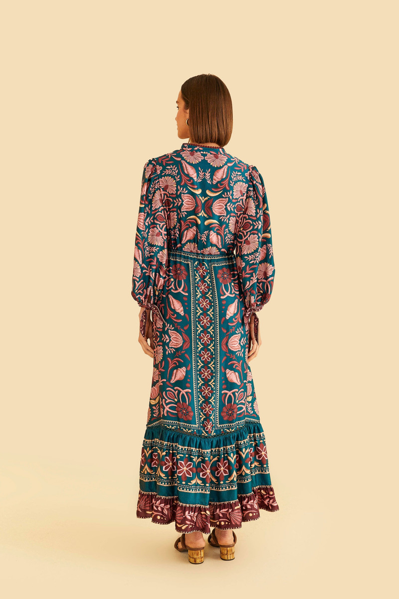 Teal Seashell Tapestry Lenzing™ Ecovero™ Viscose Maxi Dress 4