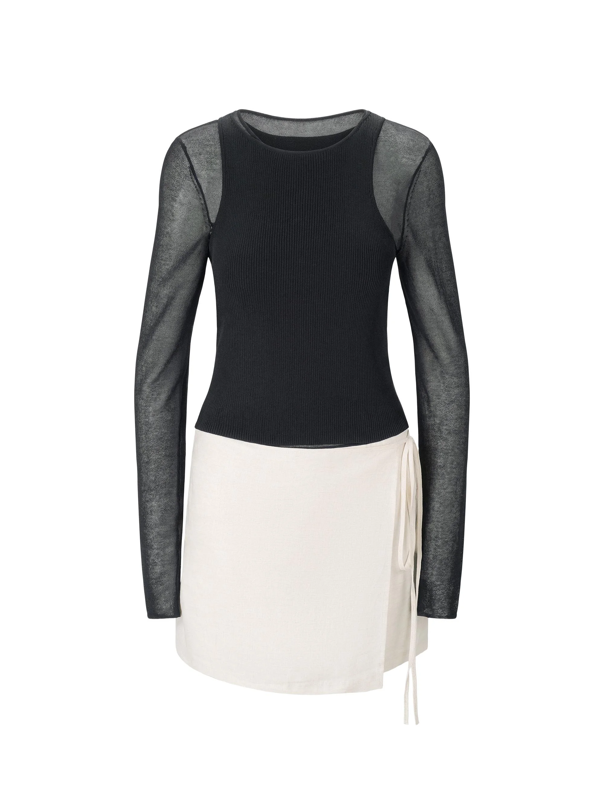 Women's Taylor Mixed-Media Long-Sleeve Minidress - Black Natural - 1