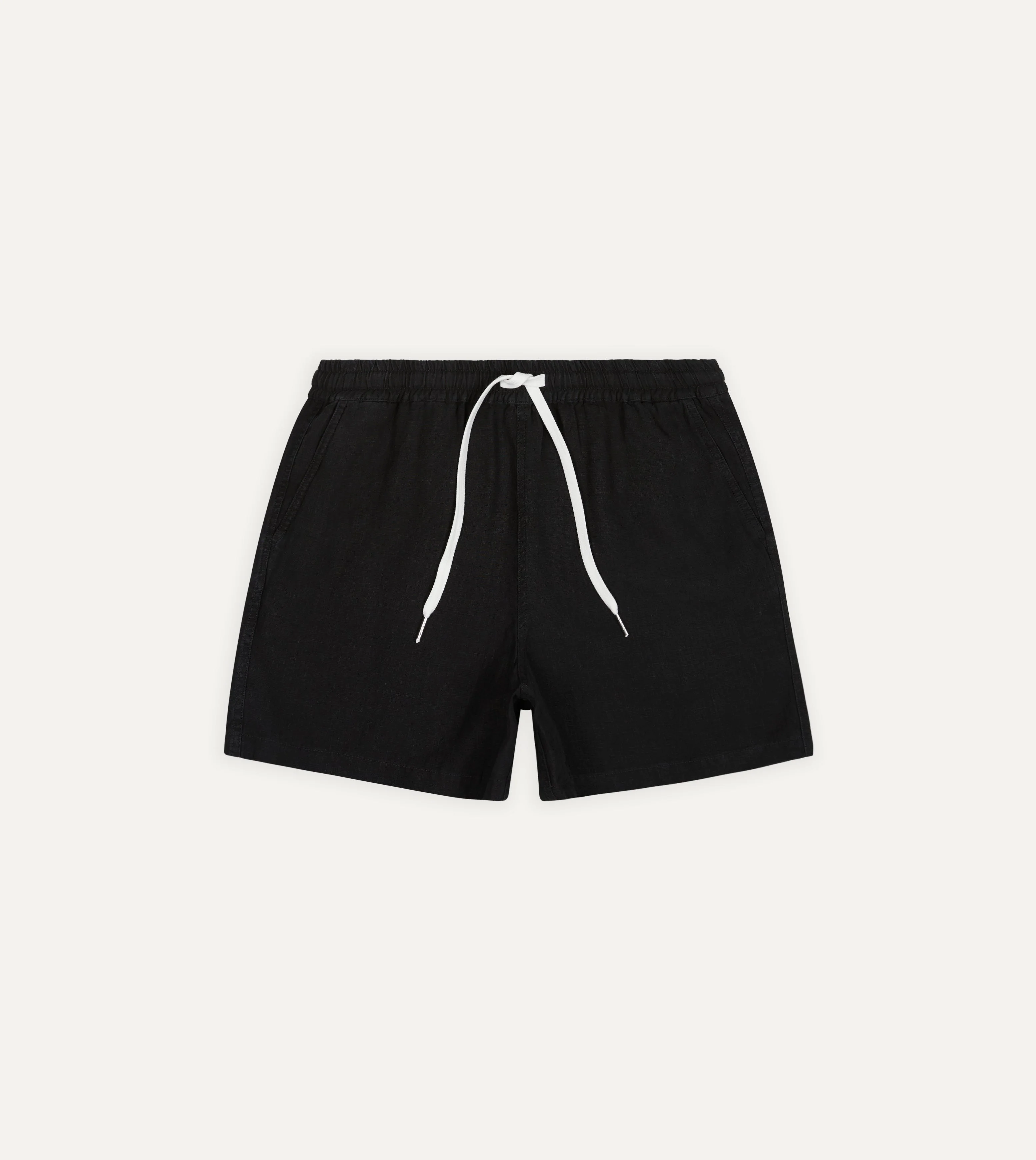 Black Linen Drawstring Shorts - 1