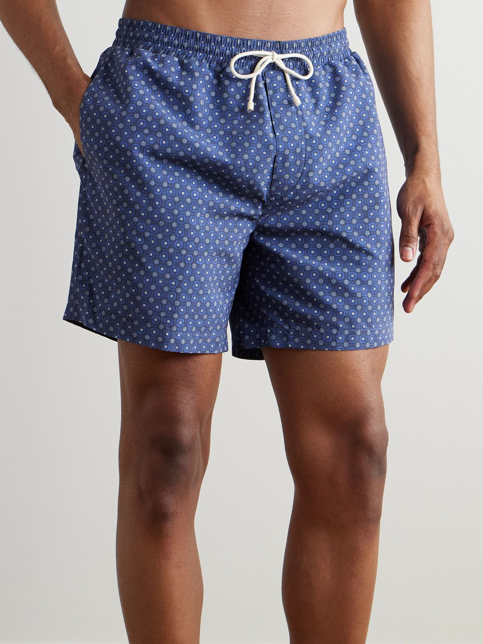 Straight-Leg Mid-Length Logo-Embroidered Printed Swim Shorts Blue - 2