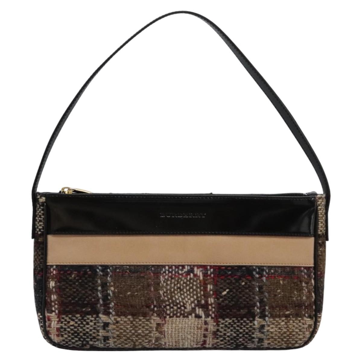 Burberry Nova Check Shoulder Bag Wool Suede Leather Beige Black Gold - 13