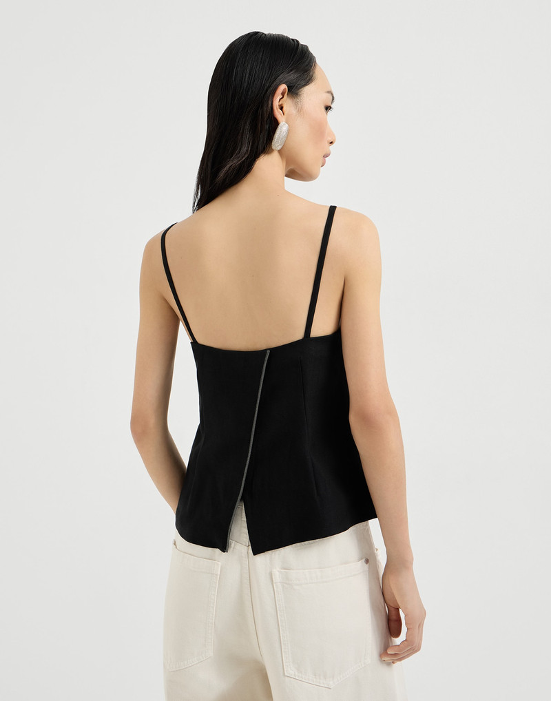 Brunello Cucinelli Viscose and linen fluid twill top with monili outlook