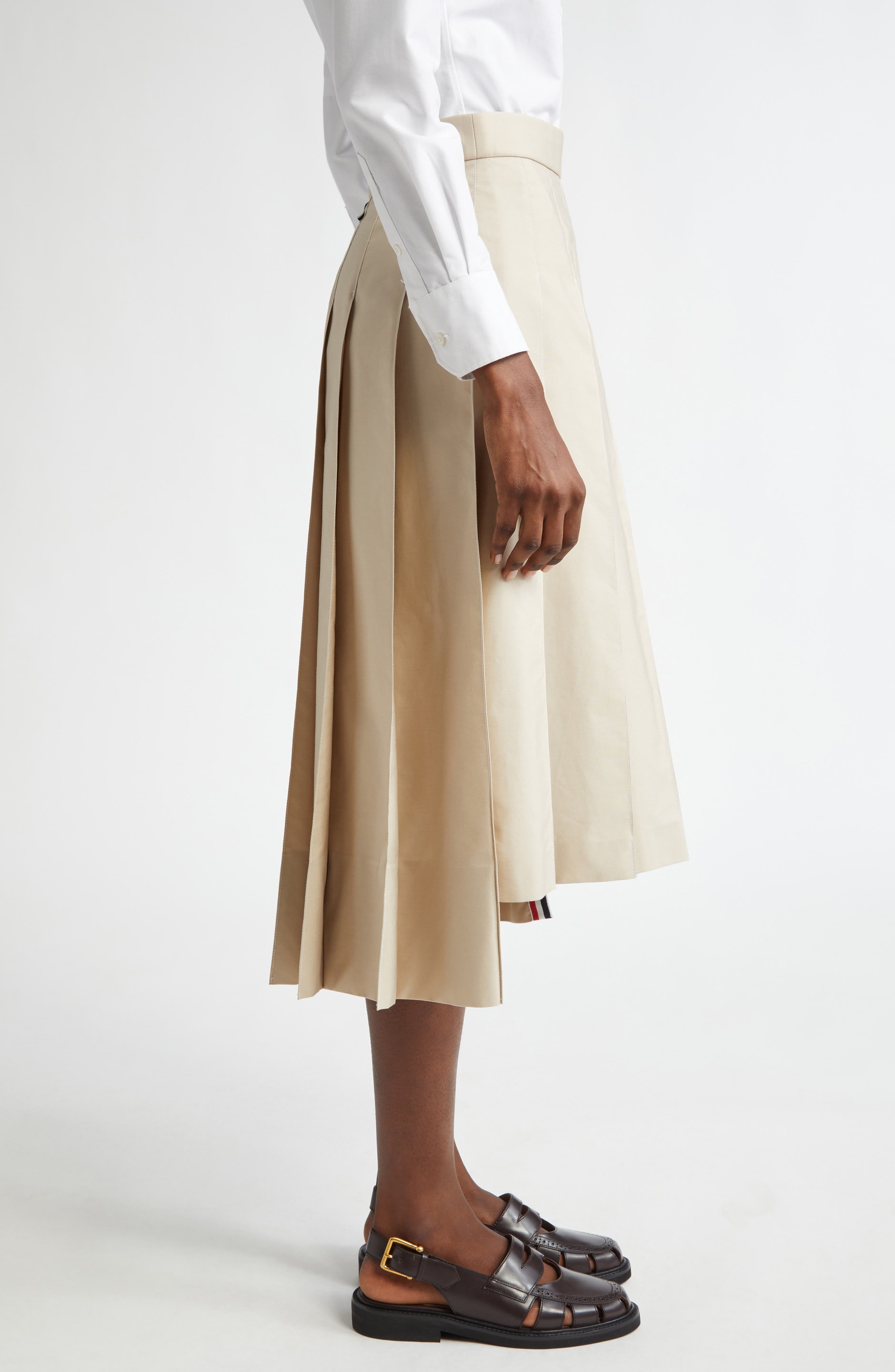 Thom Browne Drop Back Pleated Skirt in Khaki at Nordstrom - 4