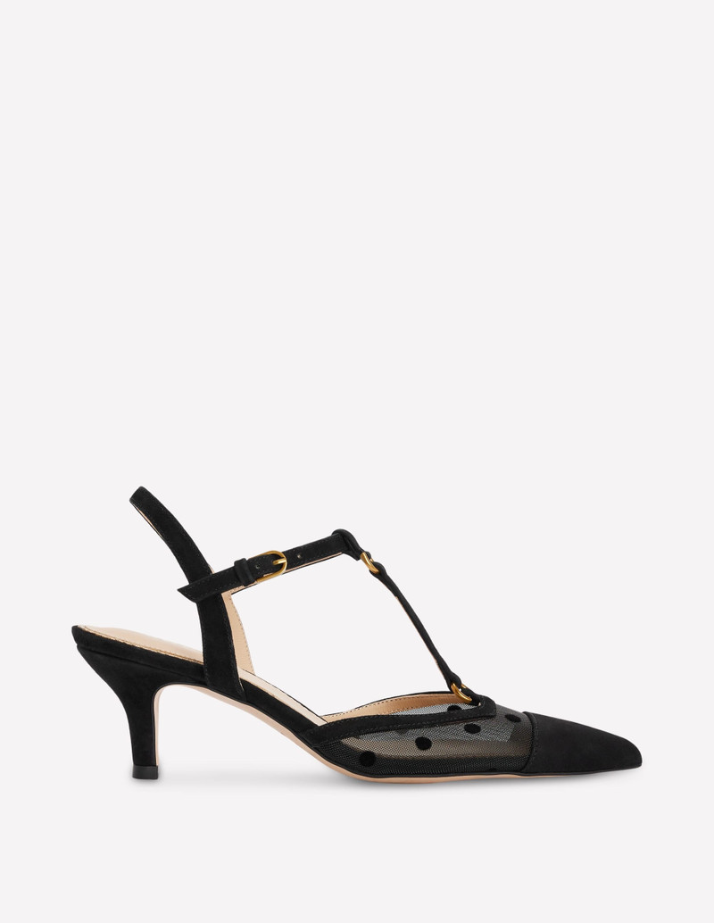 T-Bar Point Heels-Black Mesh 1