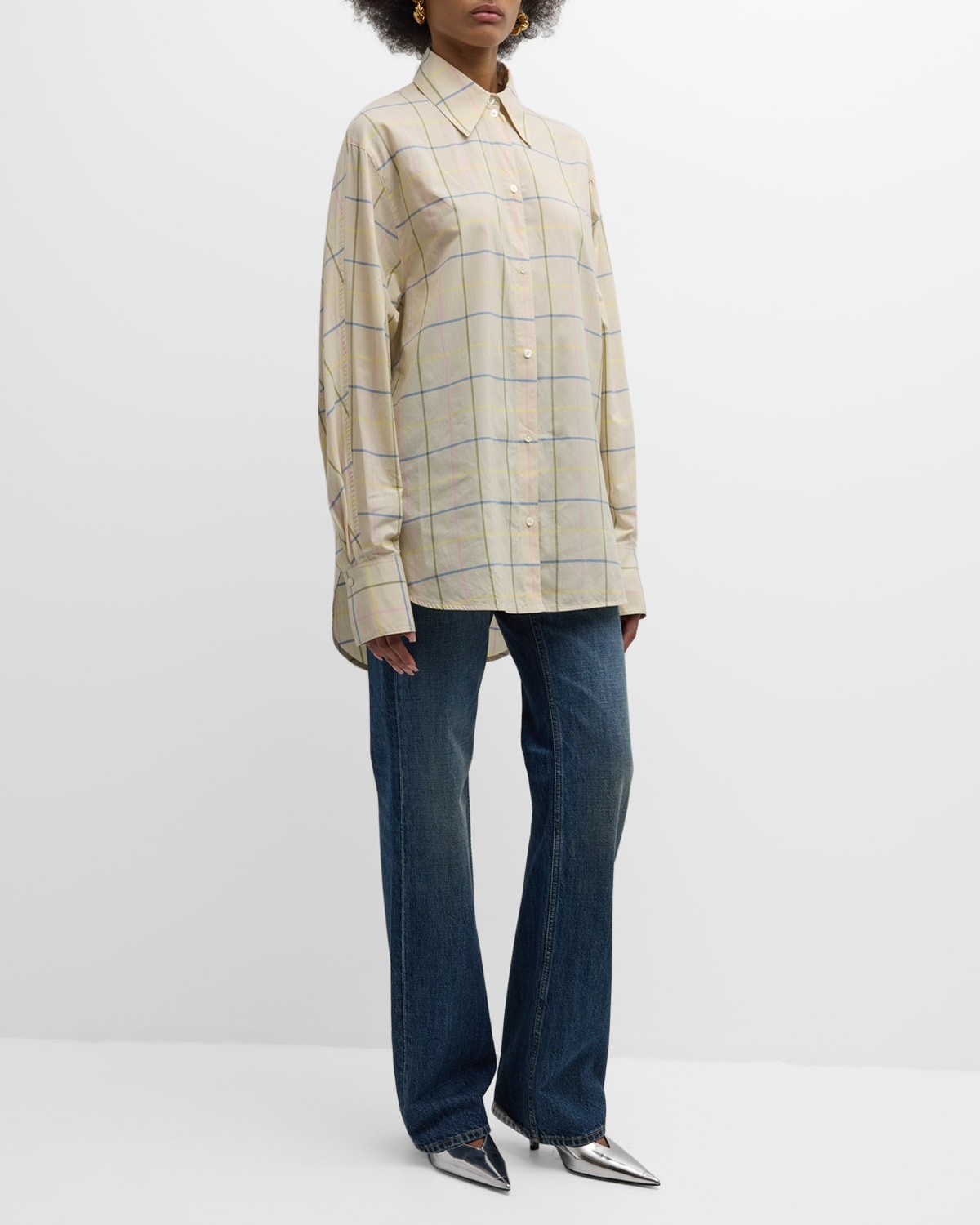 Plaid Poplin Button-Front Shirt - 3