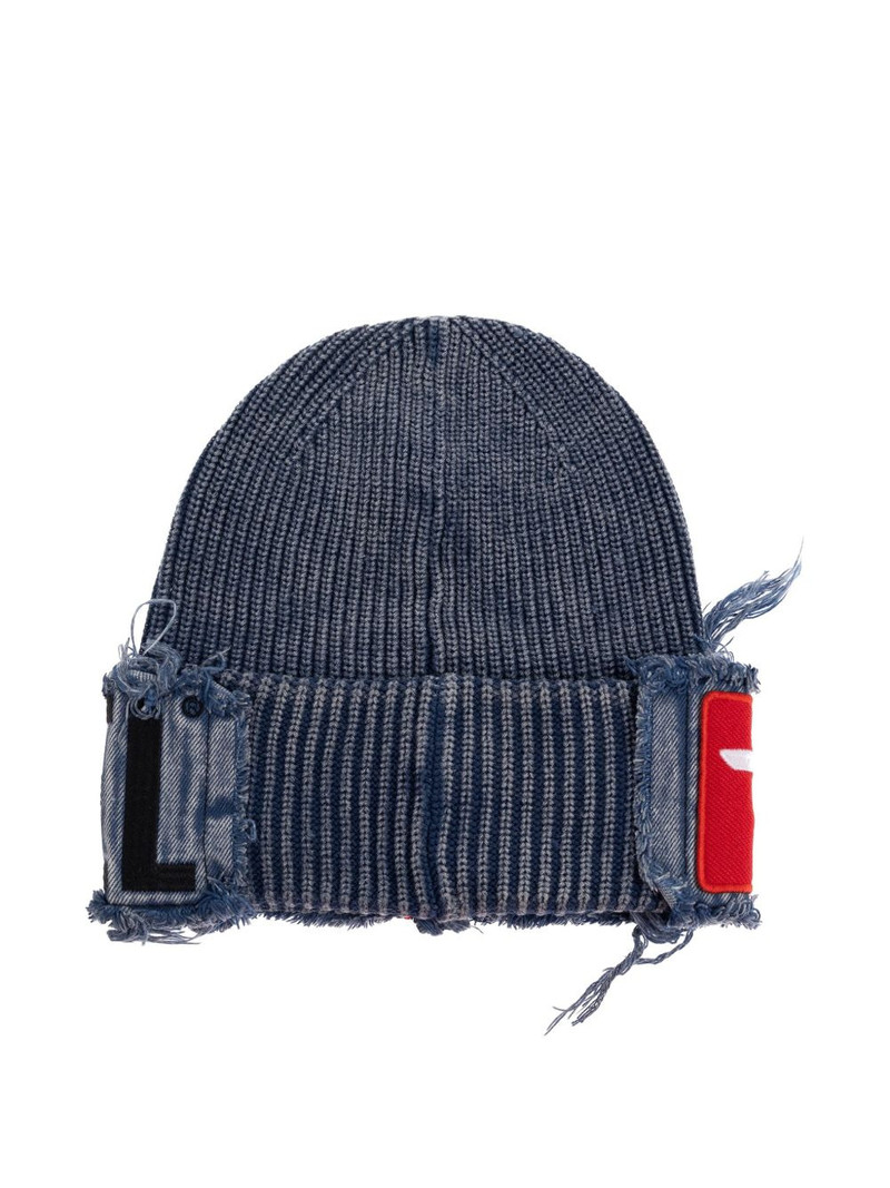 Diesel frayed logo-patch beanie outlook