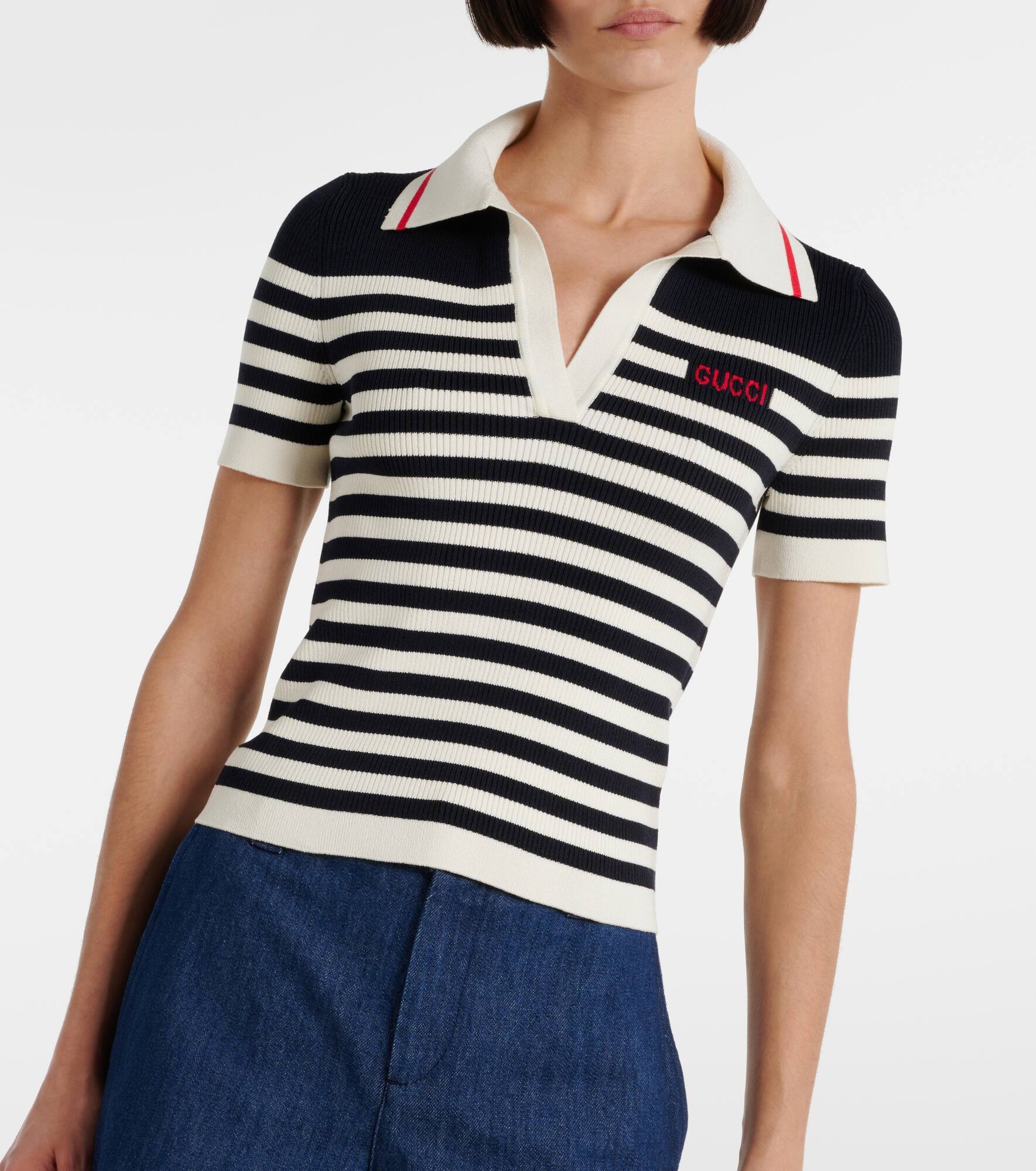 Logo striped cotton-blend polo shirt - 5