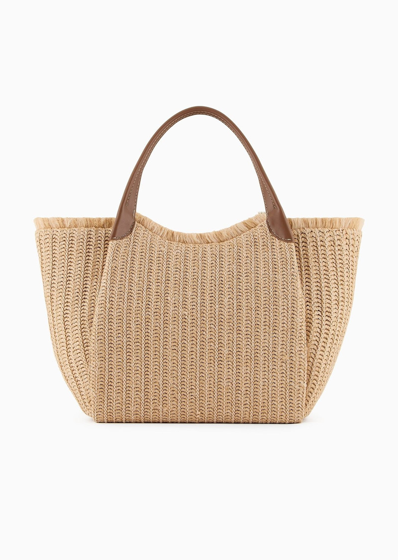 Woven straw shopper bag with logo charm 3