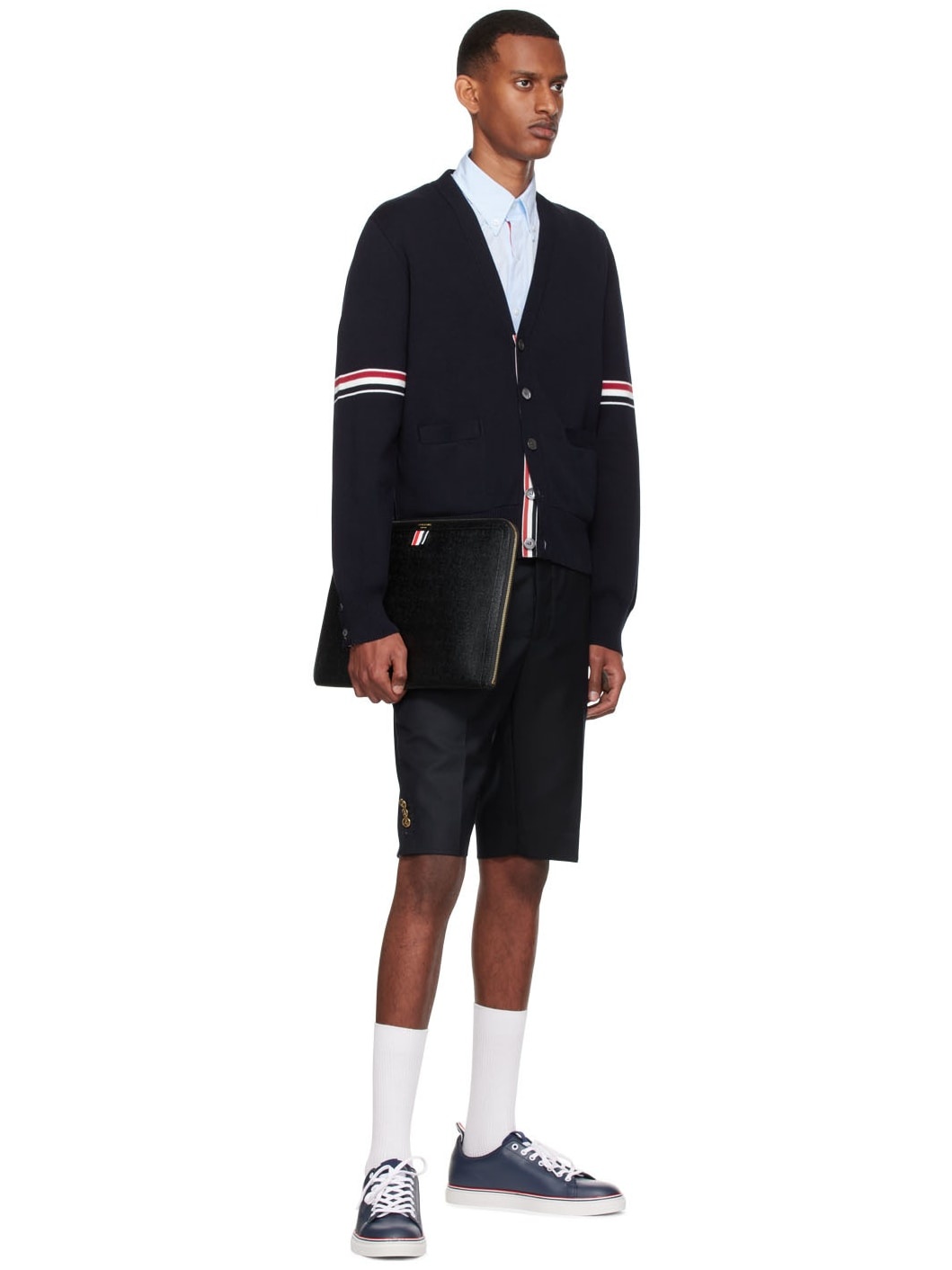 Navy Calfskin Tennis Sneakers - 5