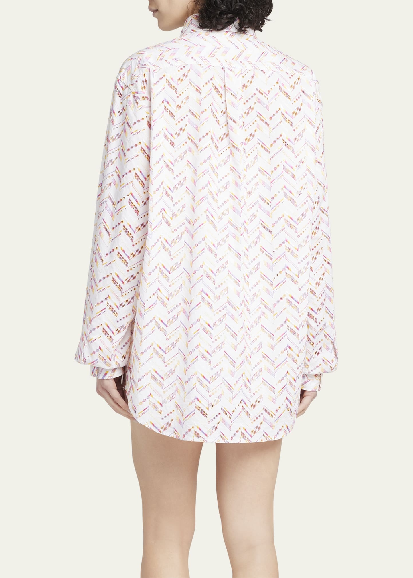Chevron Broderie Anglaise Long-Sleeve Collared Shirt - 3