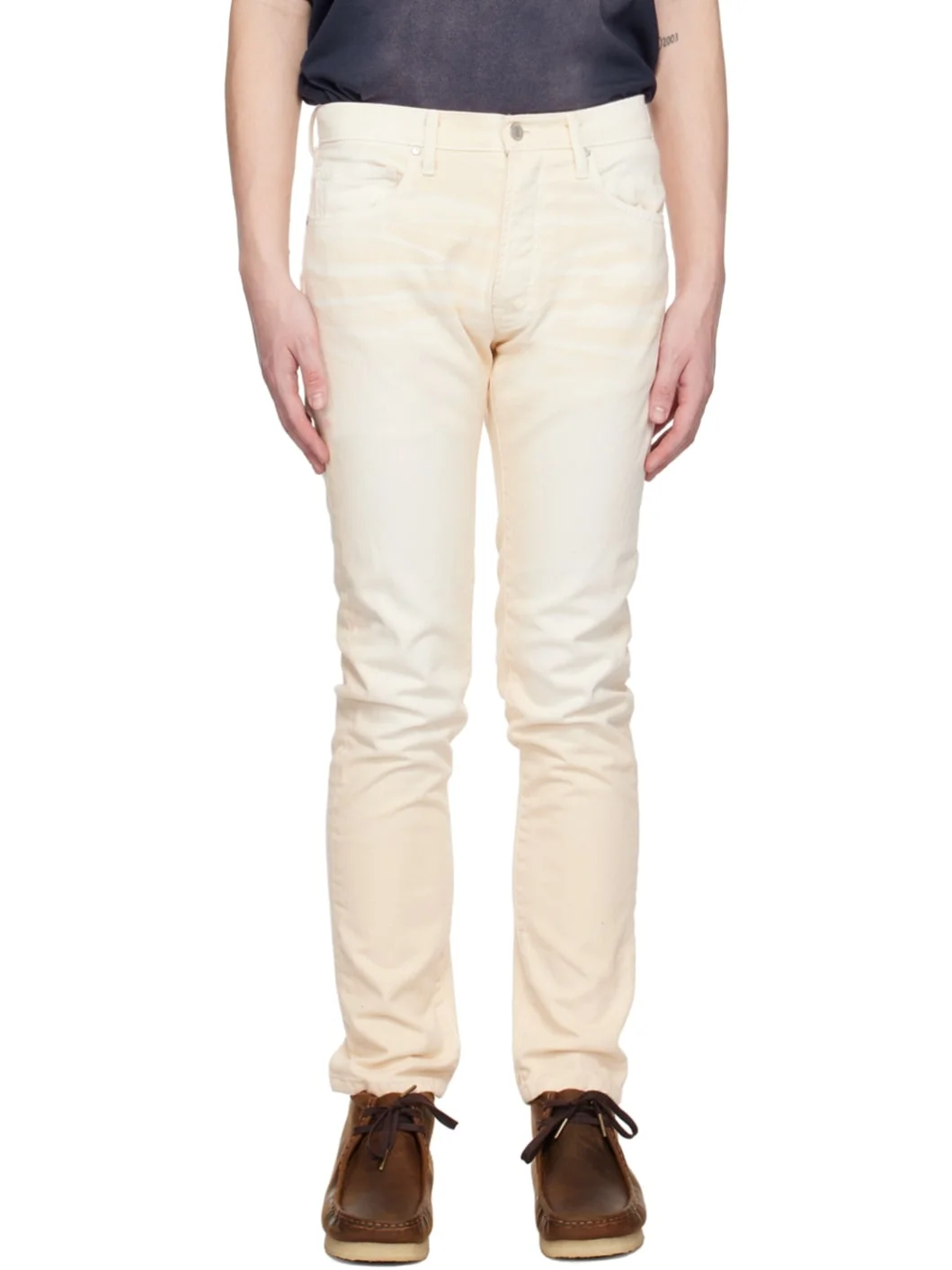 Beige Button-Fly Jeans - 1