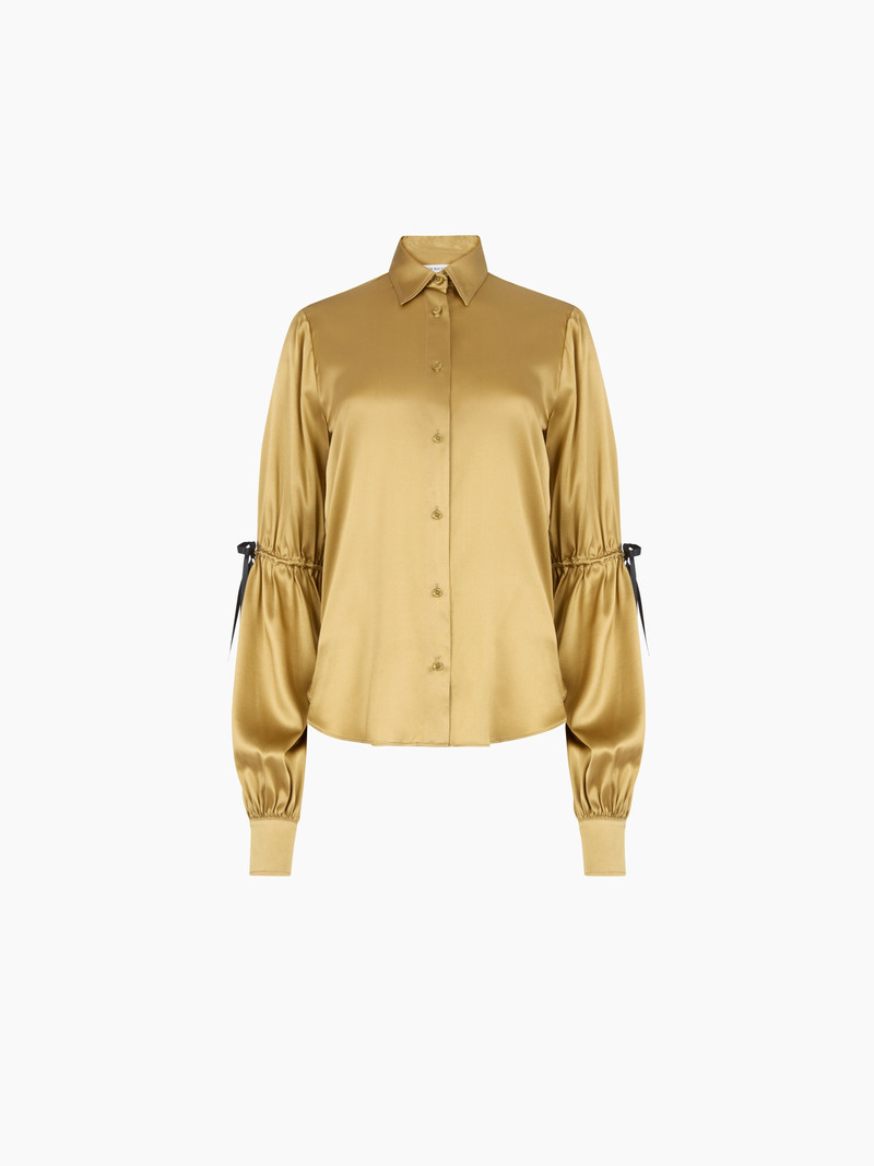 Gold Silk Satin Shirt With Bow Details 5