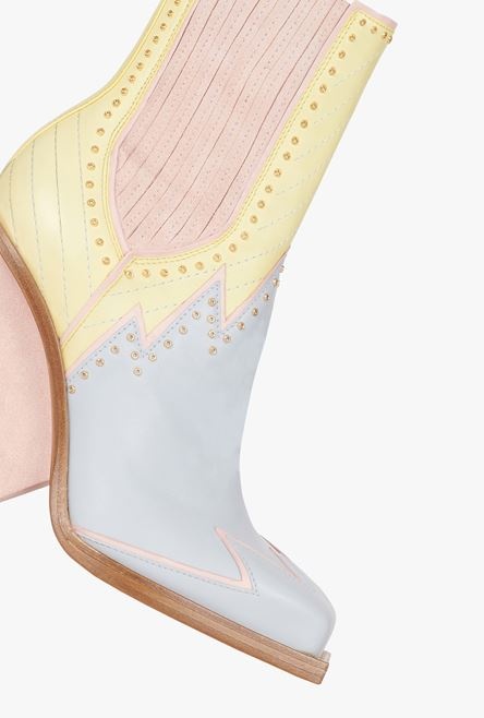 Tricolor leather and suede studded Taylor cowboy ankle boots - 5