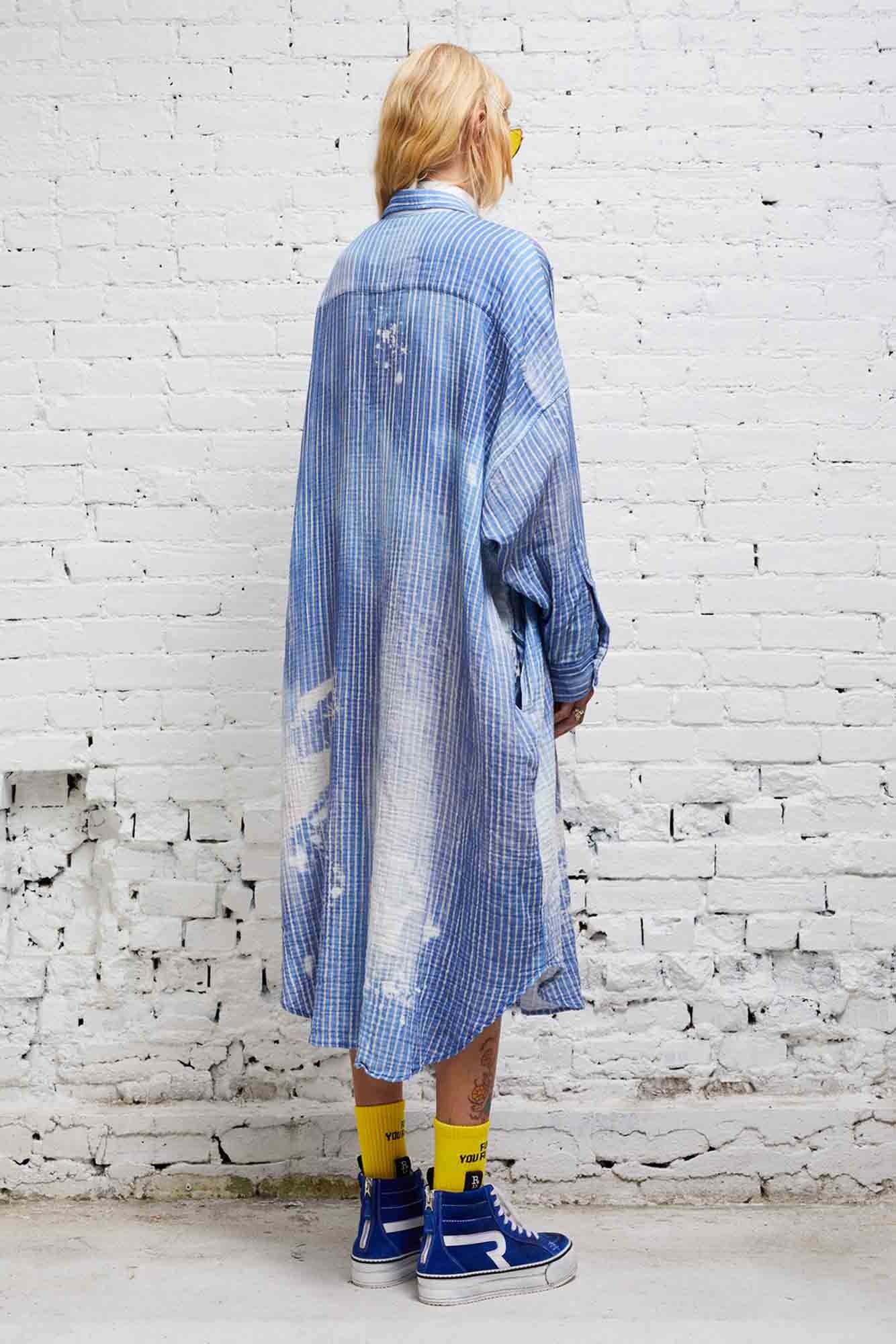 JUMBO SHIRTDRESS - BLEACH BLUE PINSTRIPE - 4