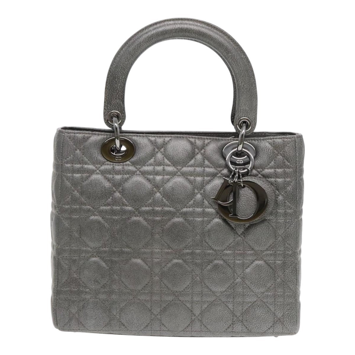 DIOR Lady DIOR Canage Hand Bag Lamb Skin Silver Tone - 2