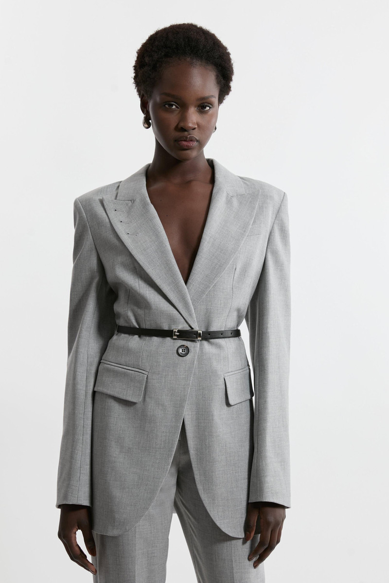 Tailored Darted Waist Belted Notch Neck Blazer 1
