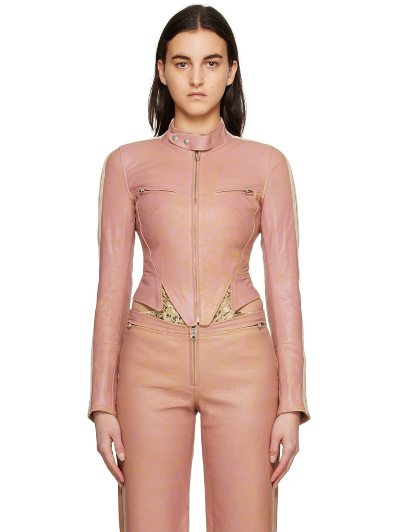 SSENSE Exclusive Pink Claw Leather Jacket 1