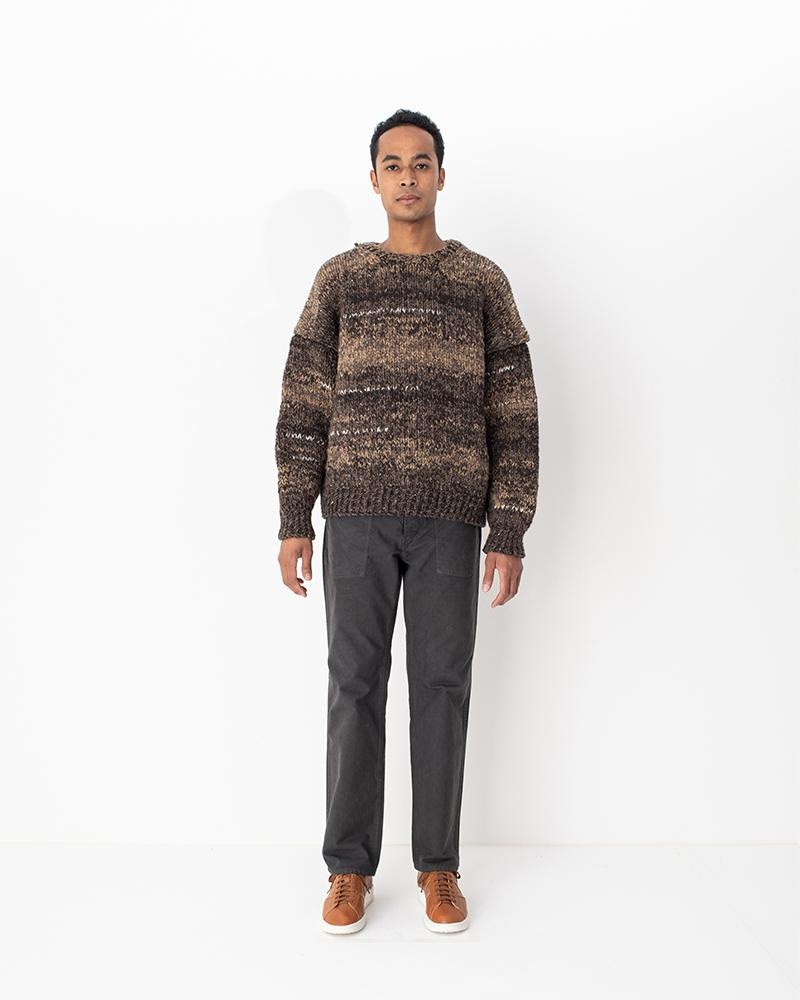 AMPLUS CREW L/S GRADIENT HAND-KNIT BROWN - 3