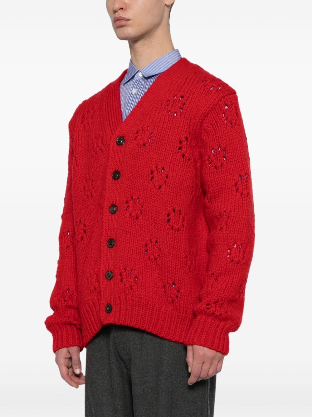 pointelle-knit wool cardigan - 3