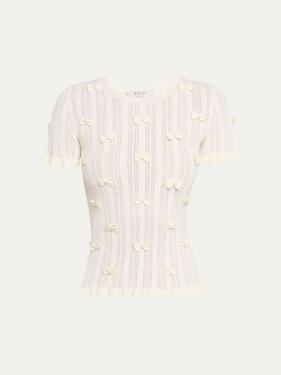 Alberta Embellished Pointelle-Knit Top - 1