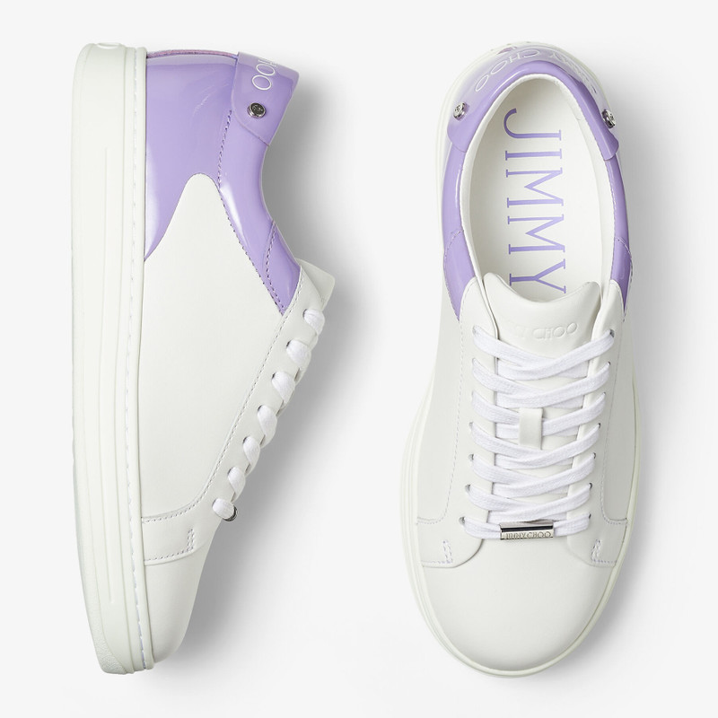 Rome/F White Calf Leather and Wisteria Patent Low Top Trainers 7