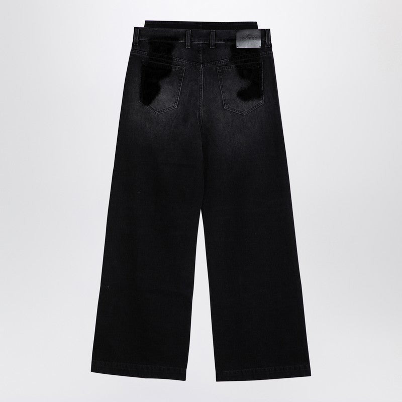 WIDE BLACK WASHED DENIM JEANS - 2