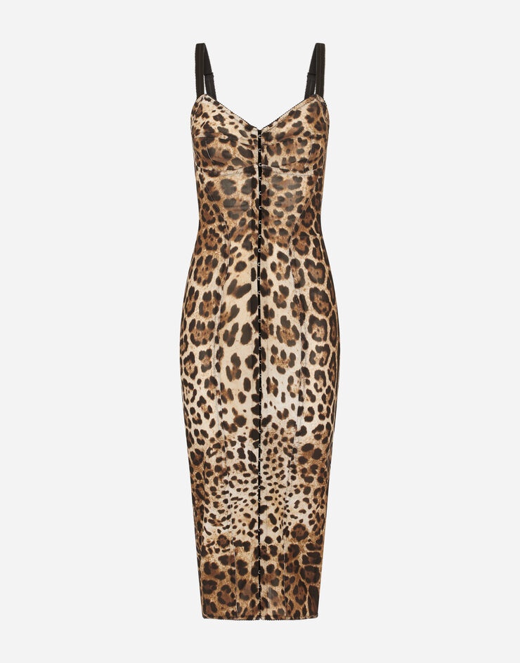Marquisette calf-length dress with leopard print - 1