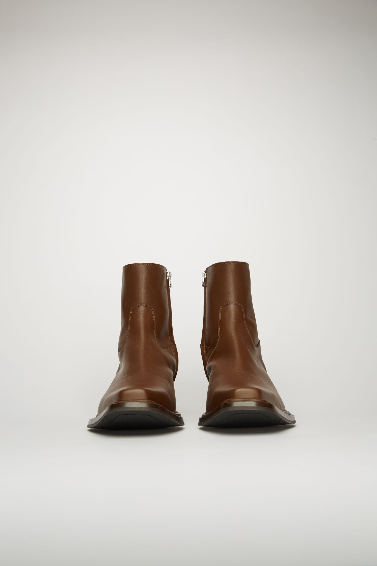 Square-toe leather boots dark brown - 4