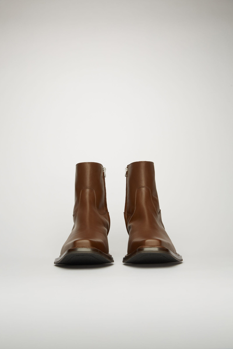 Square-toe leather boots dark brown 4