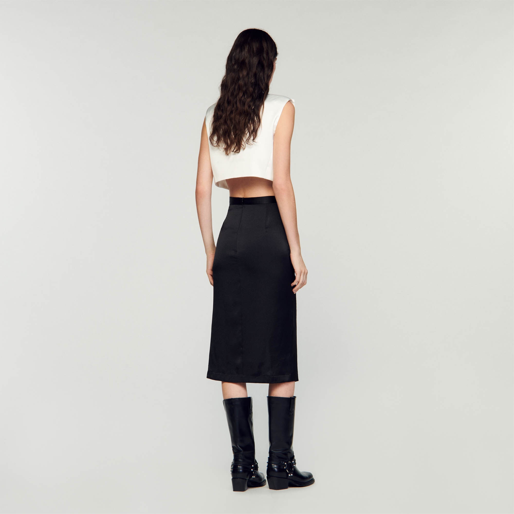 SATIN-EFFECT MIDI SKIRT - 6